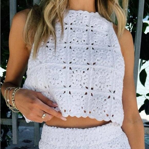 Show Me Your Mumu Laguna Crochet Crop Top NWOT 128.00 Sold Out Size Small - Picture 1 of 11